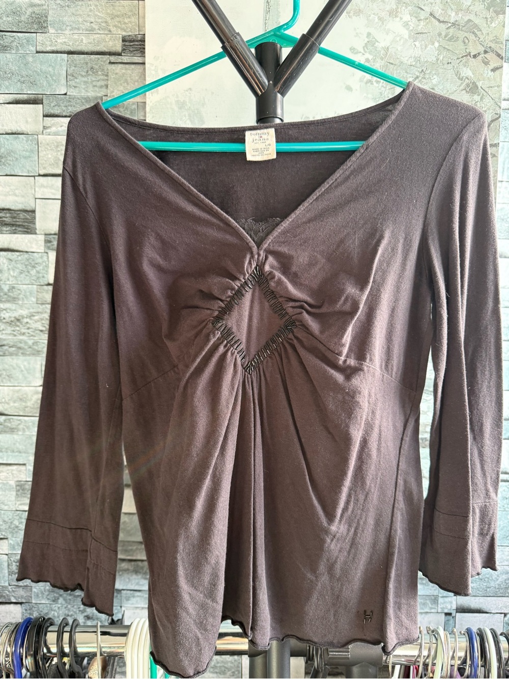 Tommy Hilfiger Black Long Sleeve Twist-Front Top